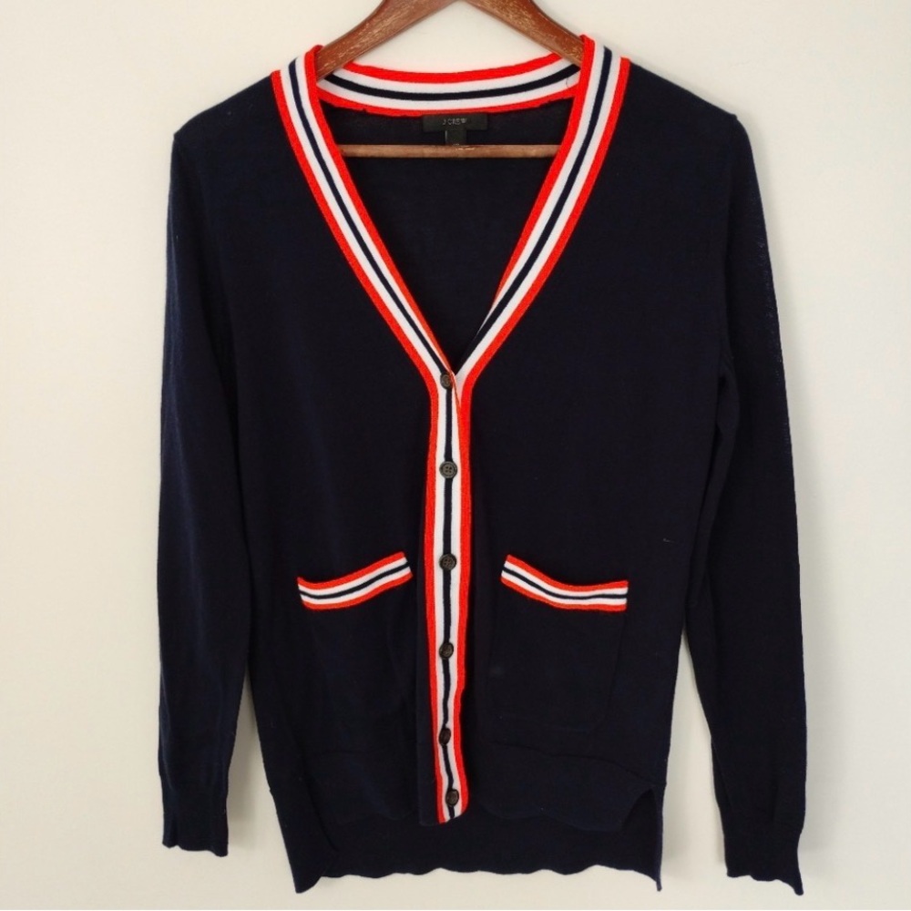 J. Crew Cardigan Womens XS Navy Button Front Cotton Blend Preppy Classic